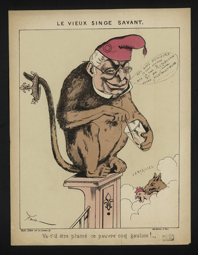 Le vieux singe savant. Va-t-il être plumé ce pauvre coq gaulois !...