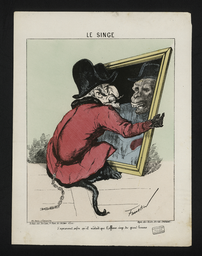 Le singe. S'apercevant enfin qu'il n'était que l'affreux singe du grand homme