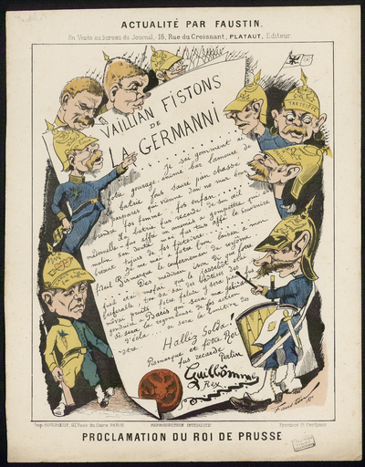 Actualité par Faustin. Proclamation du roi de Prusse : vaillian fistons de la Germanni