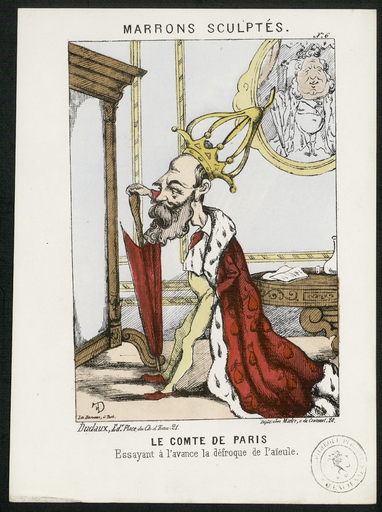Marrons sculptés N°6. Le comte de Paris essayant à l'avance la défroque de l'aïeule
