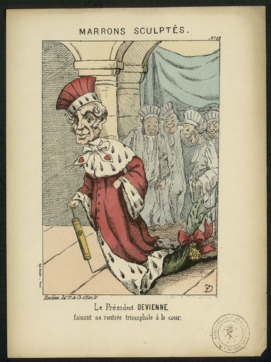 Marrons sculptés N°15. Le président Devienne faisant sa rentrée triomphale à la cour.