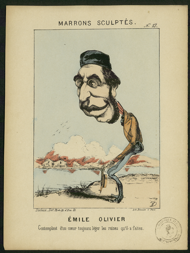 Marrons sculptés N°19. Emile Olivier contemplant d'un cœur toujours léger les ruines qu'il a faites.