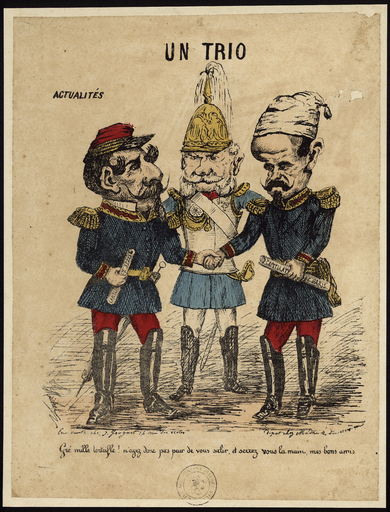 Actualité. Un trio. Gré mille terteifle ! n'ayez donc pas peur de vous salir, et serrez vous la main, mes bons amis.
