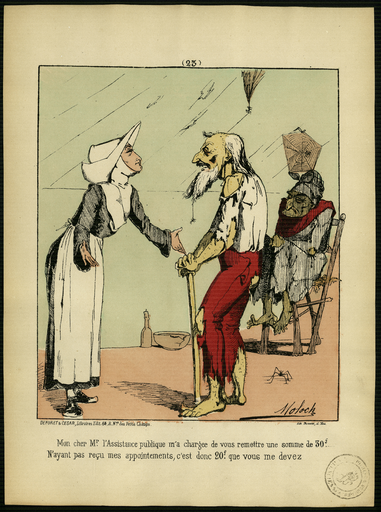 Mon cher M.r l'Assistance publique m'a chargée de vous remettre une somme de 30 f... N'ayant pas reçu mes appointements, c'est donc 20 f. que vous me devez.