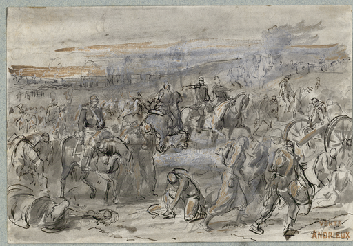 [Champ de bataille (recto), dragon et son cheval (verso)]