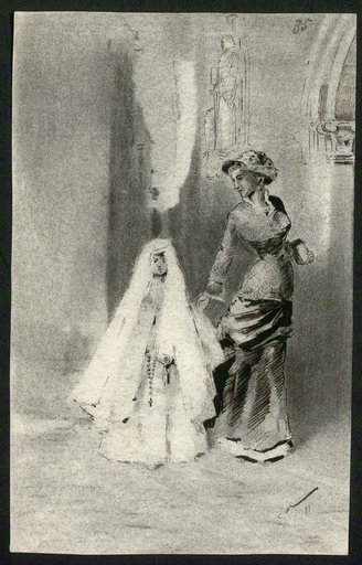 [Jeune femme accompagnant une communiante]