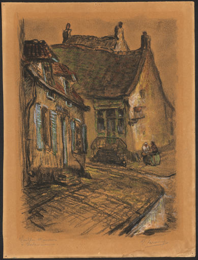 Vieilles maisons à Valenciennes. [Croquis d'hommes debout et portraits, au verso]