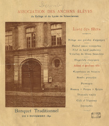 Association des anciens élèves du Lycée et du Collège de Valenciennes : banquet traditionnel du 8 novembre 1890... [ : menu]