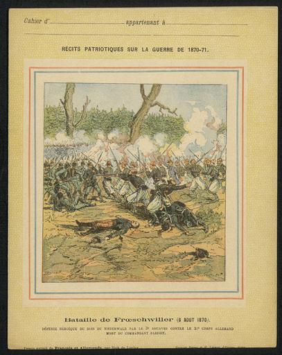 Bataille de Froeschwiller (6 août 1870). Défense héroïque du bois de Niederwald par le 3e zouaves contre le XIe corps allemand. Mort du commandant Pariset.