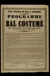 Fêtes populaire des Incas à Valenciennes : programme du bal costumé qui sera donné le 1er juin 1851