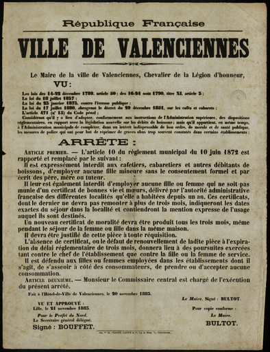 Ville de Valenciennes [arrêté municipal réglementant les débits de boisson]