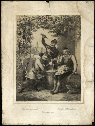 Les trois hydrophobes. Die drei Wasserscheuen. The three water-haters