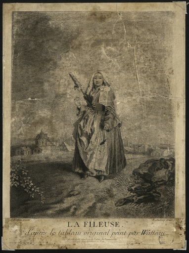 La Fileuse. D'après le tableau original peint par Watteau du Cabinet de M.r Audran du Palais du Luxembour.