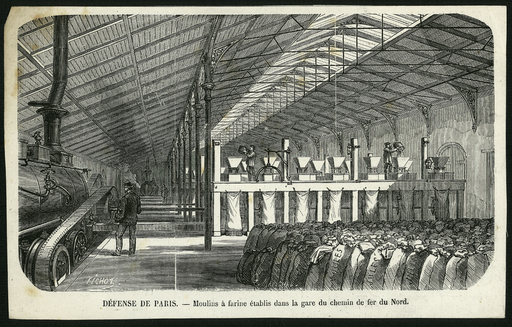 Défense de Paris. Moulins à farine établis dans la gare du chemin de fer du Nord