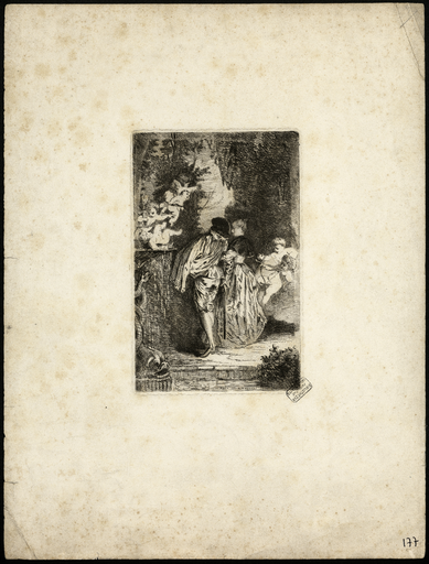 [Scène galante d'un couple en promenade, entouré de petits amours]