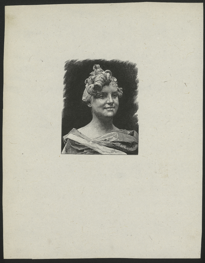 [Buste de jeune femme souriante, cheveux relevés]