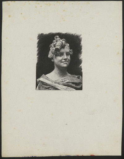 [Buste de jeune femme souriante, cheveux relevés]