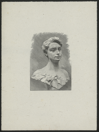 [Buste de trois quart face de jeune personne, ruban sur la chemise]