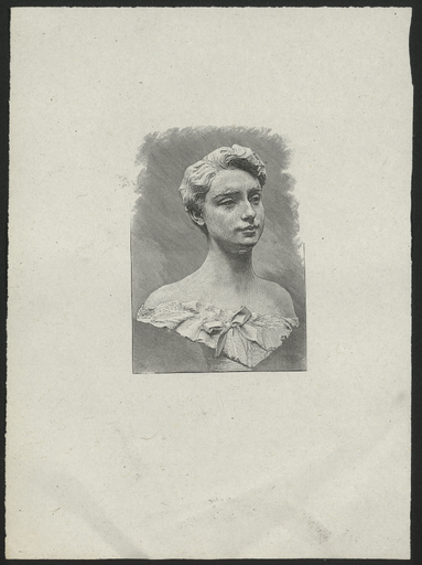 [Buste de trois quart face de jeune personne, ruban sur la chemise]