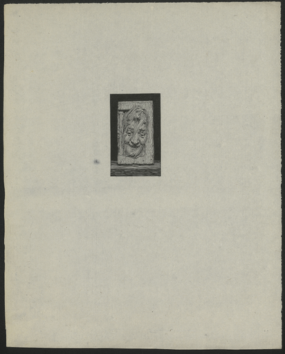 [Bas-relief d'un visage de femme souriante et voilée]
