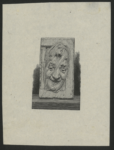 [Bas-relief d'un visage de femme souriante et voilée]