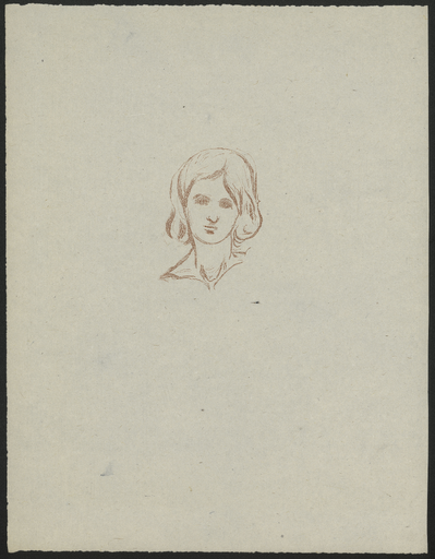 [Croquis d'un portrait de jeune fille aux cheveux ondulés]