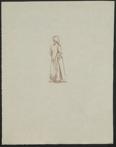 [Croquis d'une figure de dos, encapuchonnée]