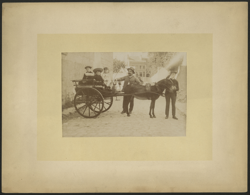 [Portrait photographique Denys Puech avec ses neveux et nièce dans une carriole tirée par un âne ?]