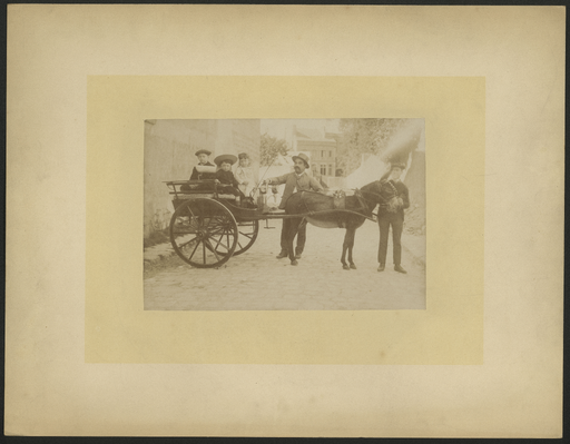 [Portrait photographique Denys Puech avec ses neveux et nièce dans une carriole tirée par un âne ?]