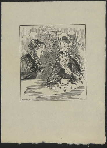 [Deux femmes jouant de l'argent sous les regards de spectateurs]