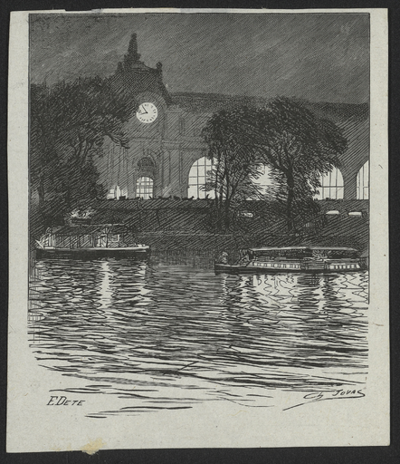 [La gare (musée) d'Orsay, vue de la Seine la nuit]
