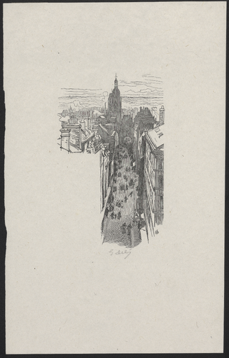 [Vue plongeante sur la rue menant au Gros horloge et au beffroi de Rouen]