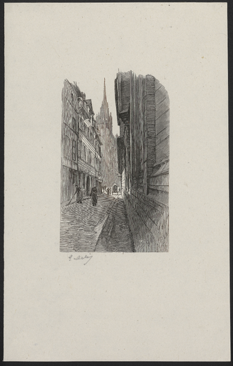 [Vue d'une rue menant à l'église Saint Maclou de Rouen]