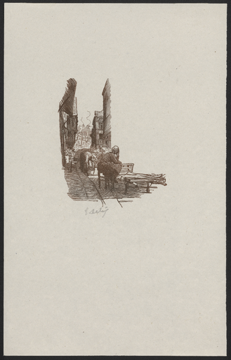[Vendeurs dans une rue bordée de maisons à colombages. Rouen ?]