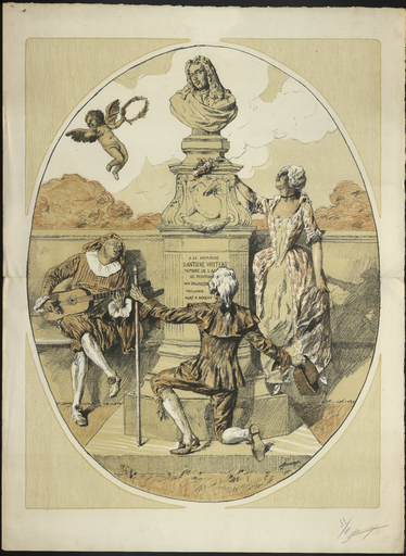 A la mémoire d'Antoine Watteau membre de l'Académie de peinture. Né à Valenciennes MDCLXXXIV mort à Nogent.