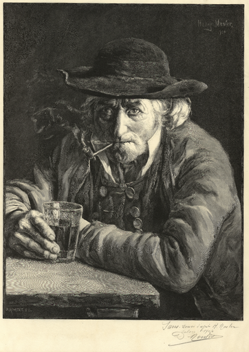 Sans souci [Breton tenant un verre de vin et une pipe]