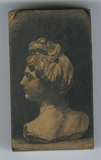 Matrice de l'estampe d'un buste de jeune femme de trois-quarts arrière