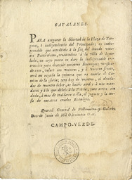Catalanes. Para asegurar la libertad de la Plaza de Targona... [ = Catalans. Pour assurer la liberté de Tarragone...]